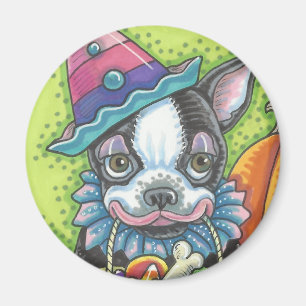 Imã BOSTON TERRIER HALLOWEEN CLOWN, DOG MAGNET Round