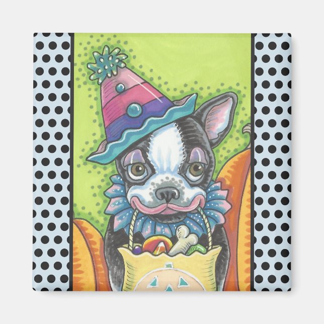 Imã BOSTON TERRIER HALLOWEEN CLOWN, MAGNET Square (Frente)