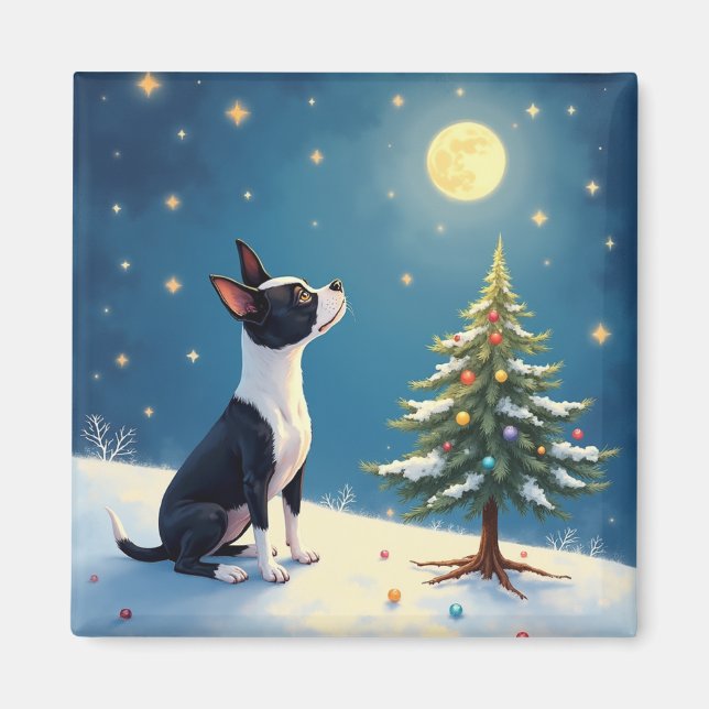 Imã Boston Terrier Midnight Star-Gazing Christmas (Frente)