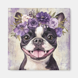 Imã Boston Terrier Purple Floral Kitchen