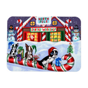 Ímã Boston Terriers Candy Cane Papai noel Natal Snowma