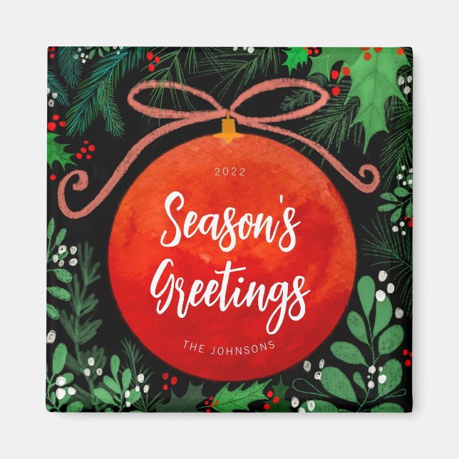 Imã Botânica de Ornamento de Bola Vermelha Moderna de  (Frente)