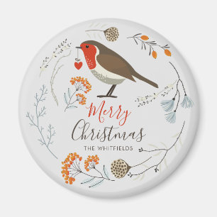 Imã Botânica Personalizada do Pássaro Robin Natal Botâ