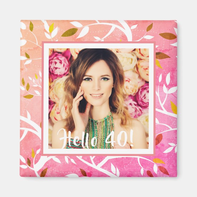 Imã botânica rosa-rosa aniversário de 40 anos (Frente)