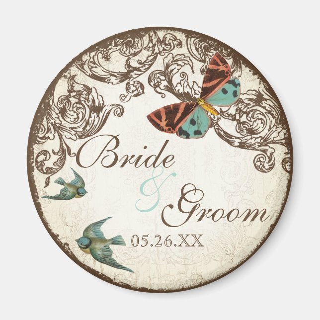 Imã Botanica Wedding Save the Date Magnet - Cream Tan (Frente)