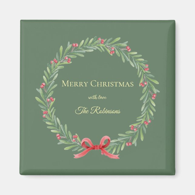 Imã Botanical Christmas Wreath Modern Script (Frente)