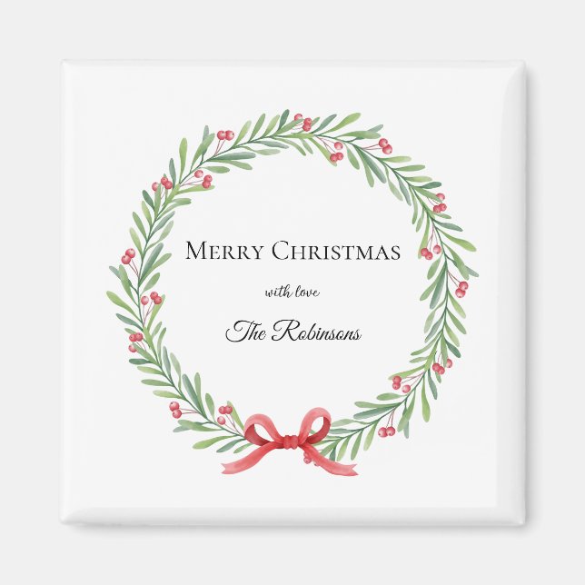 Imã Botanical Christmas Wreath Modern Script (Frente)