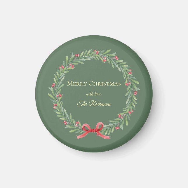 Imã Botanical Christmas Wreath Modern Script (Frente)