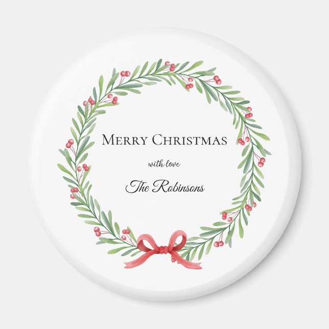 Imã Botanical Christmas Wreath Modern Script (Frente)