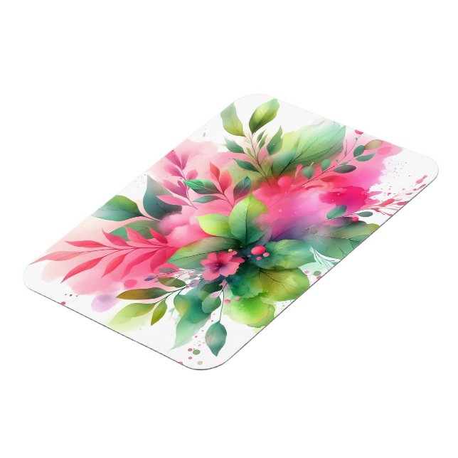 Ímã Botânico Floral Aquarela Rosa Verde (Left Side)
