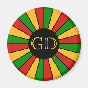 Imã BOTÃO DA BANDEIRA RASTAFARI RAIOS + seu signo ou m