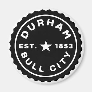 Imã Botão Data da Cidade de Durham Bull