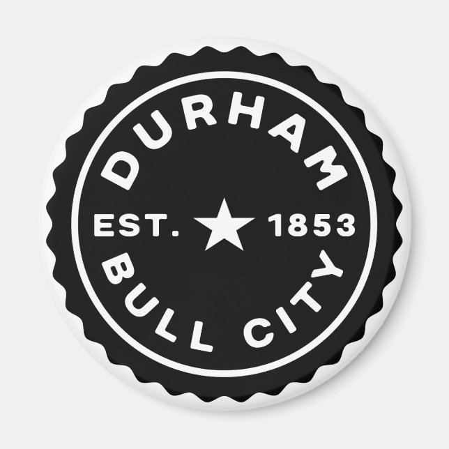 Imã Botão Data da Cidade de Durham Bull (Frente)