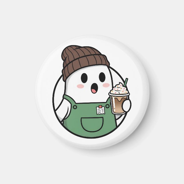 Imã Botão de Café Fantasma Fofo (Frente)