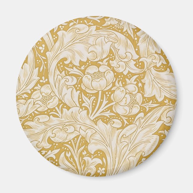 Imã Botão de Solteiro Floral Dourado William Morris (Frente)