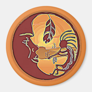 Imã Botão Paisagem - Lua Kokopelli Feather 1