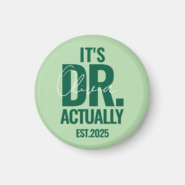 Imã Botão Verde Escuro com Nome de Dr. Personalizado M (Frente)