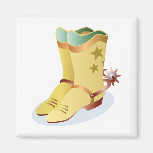 Imã Botas brancas de cowboy com roldanas rolantes (Frente)