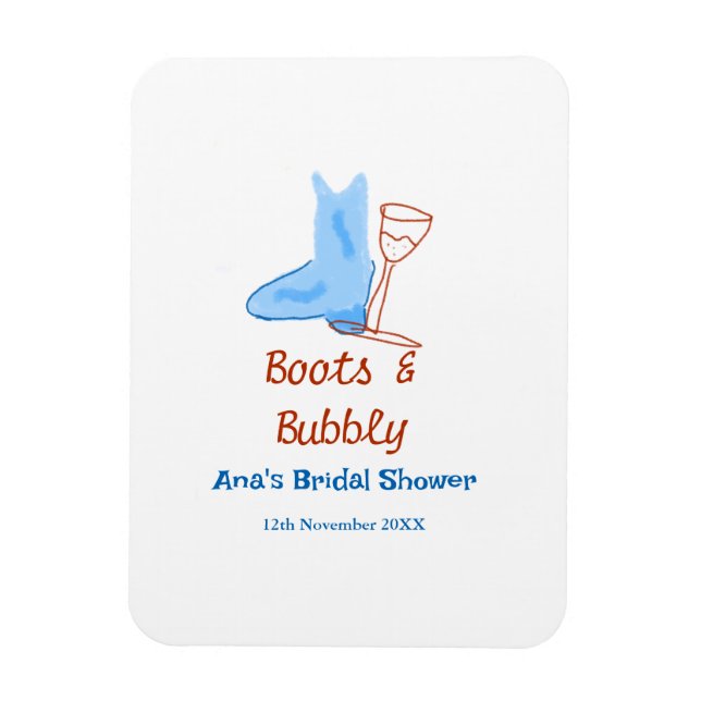 Ímã Botas & champanhe borbulhante fralda de noiva azul (Vertical)