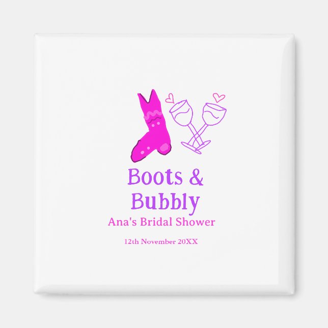 Imã Botas & champanhe espumante rosa chá de noiva (Frente)