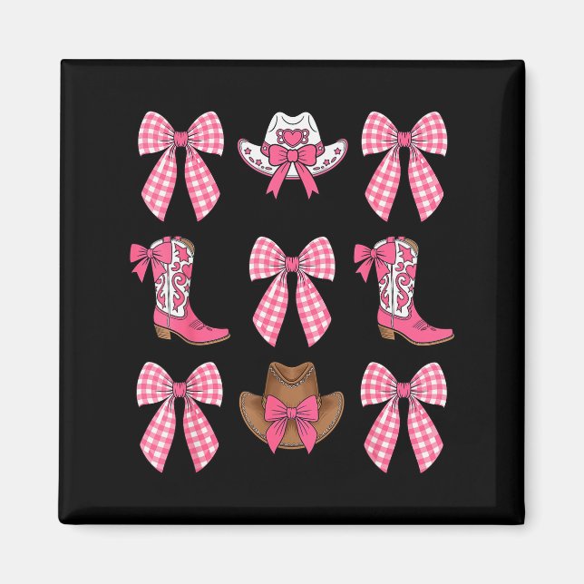 Imã Botas E Chapéus De Cowgirl Rosa Com Laço Fofo Sedu (Frente)