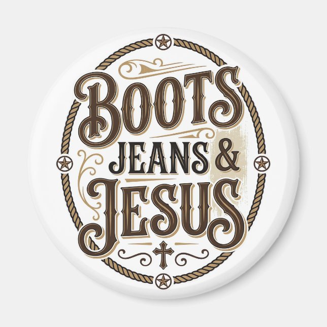Imã Botas Jeans & Jesus Fé Western Vintage (Frente)