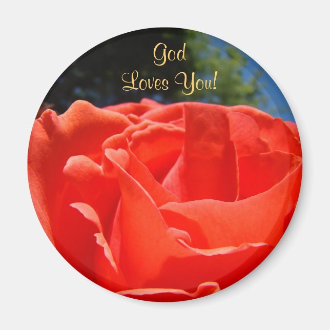 Imã Botões Deus Te Ama! Rosa Vermelha Fé Bênçãos (Frente)