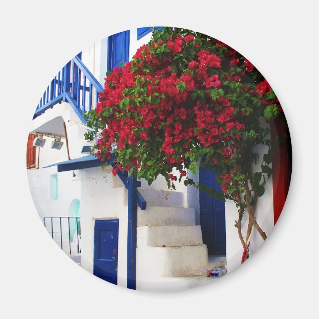 Imã Bougainvillea crescendo fora de uma casa, Mykonos (Frente)