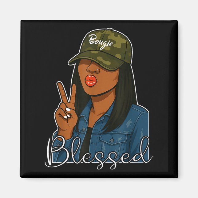 Imã Bougie Blessed Camo Hat Christian Black Woman  (Frente)