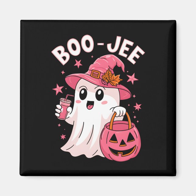 Imã Boujee Boo Jee Spooky Ghost Pink Halloween Pumpkin (Frente)