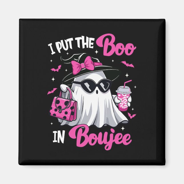 Imã Boujee Boo Jee Spooky Ghost Pink Halloween Pumpkin (Frente)