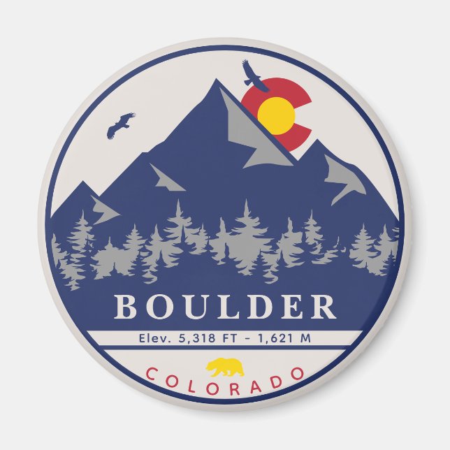 Imã Boulder Colorado Retro Sunset Mountain Souvenirs (Frente)