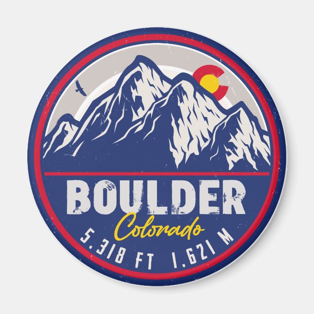 Imã Boulder Colorado Retro Sunset Mountain Souvenirs (Frente)