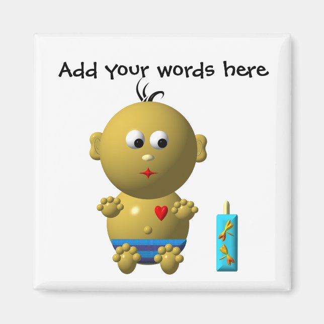Imã Bounching Baby Boy with Heart and 1 Bottle (Frente)