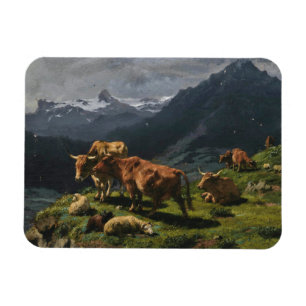 Ímã Bovinos e Ovinos numa Paisagem Alpina
