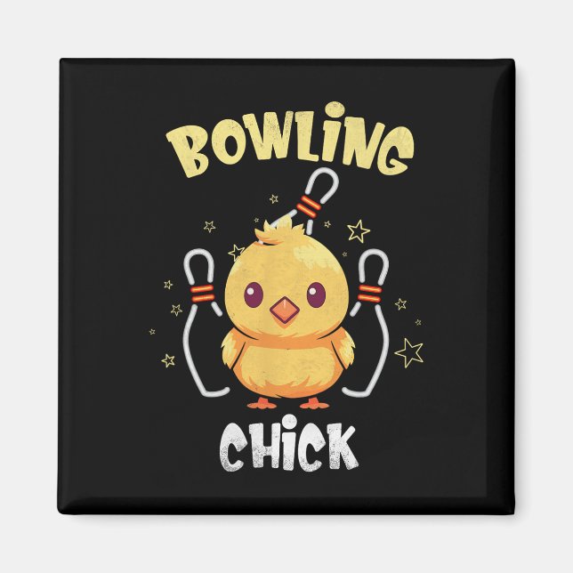 Imã Bowling Chick Funny Chicken Athlete Bowler Men Wom (Frente)