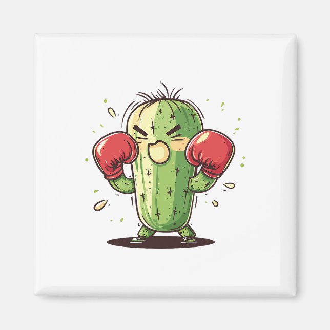 Imã Boxeador de Cactus Engraçado Humorístico Ly Punch  (Frente)
