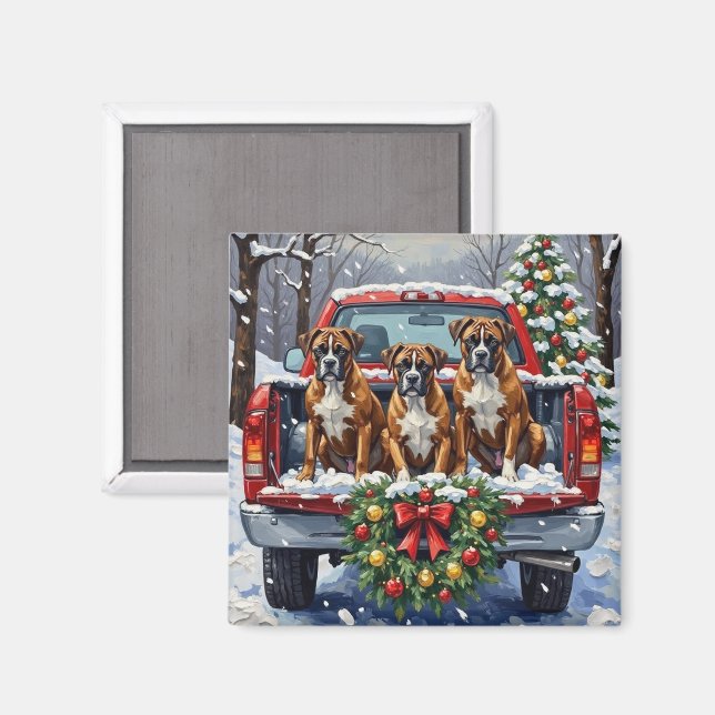 Imã Boxer Christmas Red Truck Holiday (Front/Back)