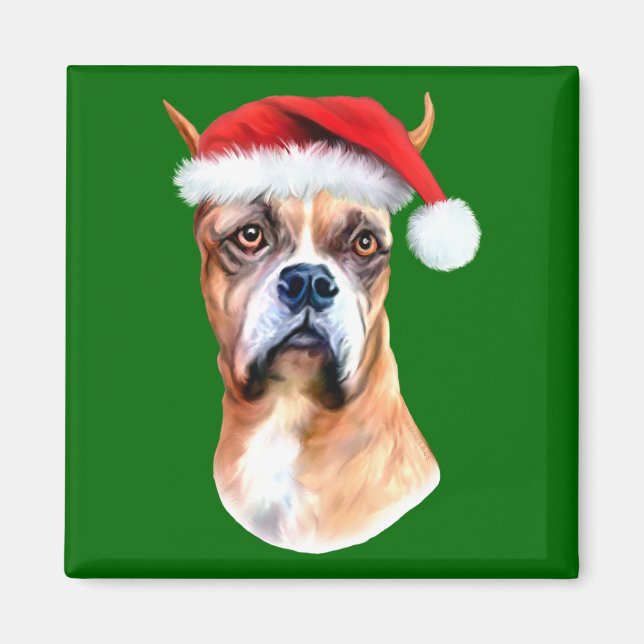 Imã Boxer de Chapéu de Papai Noel (Frente)