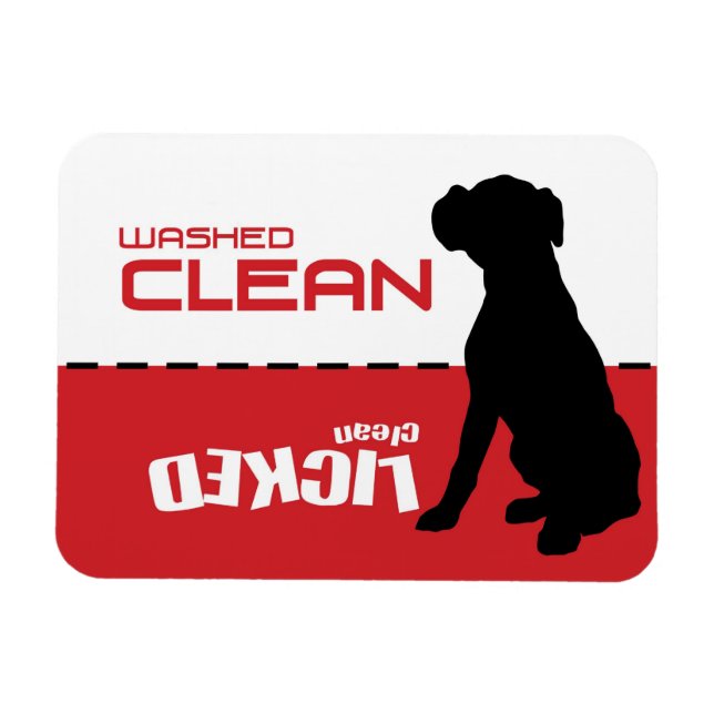 Ímã Boxer Dog, Puppy Dishwasher Magnet - Limpa com Lic (Horizontal)