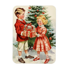 Ímã Boy and girl giving each other Christmas presents