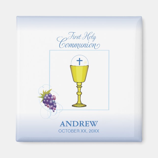 Imã Boy First Communion, Chalice com Host e Uvas (Frente)