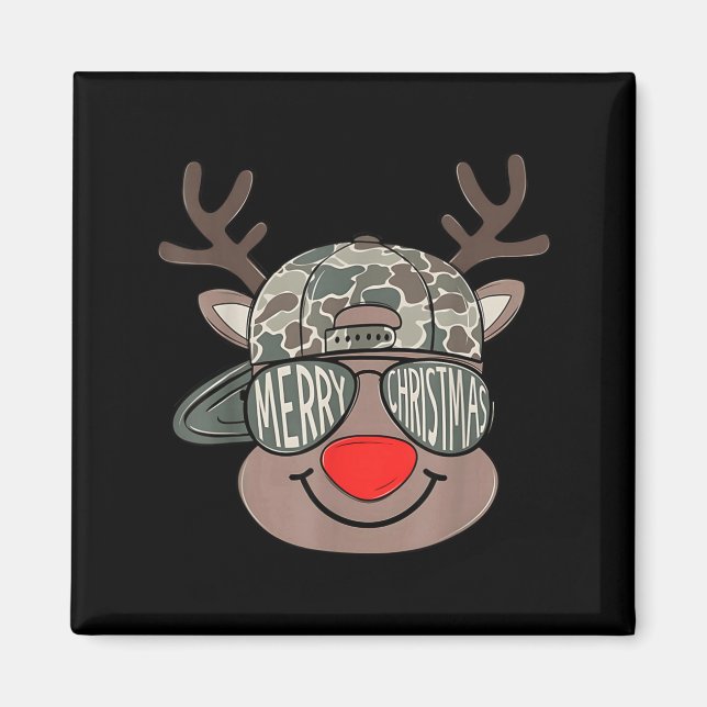 Imã Boy Reindeer Hat Camo Hat Merry Christmas Xmas Boy (Frente)