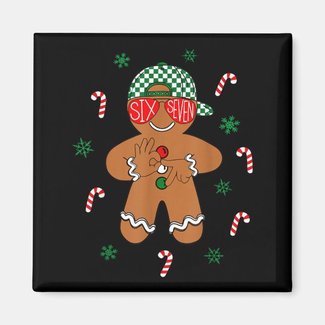 Imã Boys Mens Christmas 6 7 Gingerbread Funny Meme Six (Frente)