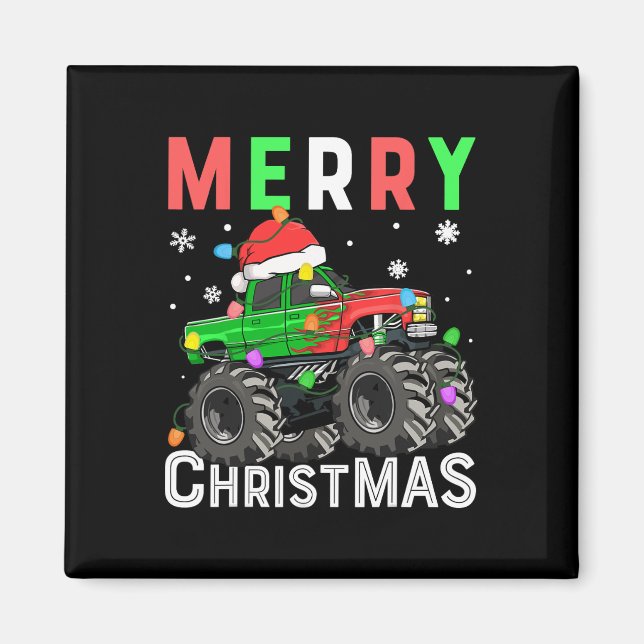 Imã Boys Monster Truck Feliz Natal Santa Hat Kids (Frente)