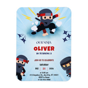 Ímã Boys Ninja Cartoon Birthday Magnet Convite