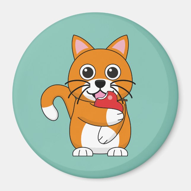 Imã Branca De Gato Branco, Comendo Maçã Vermelha (Frente)