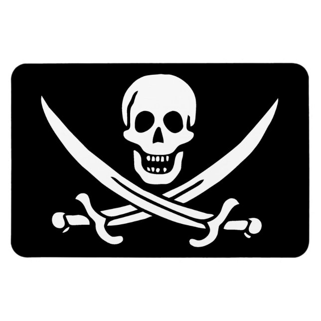 Ímã Branco, Bandeira Pirata Calico Jack, Caveira e Cut (Horizontal)