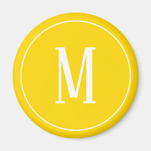 Imã Branco do monograma no ímã redondo amarelo doura