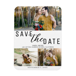 Ímã Branco e Preto Casamento Save the Date 3 Fotos
